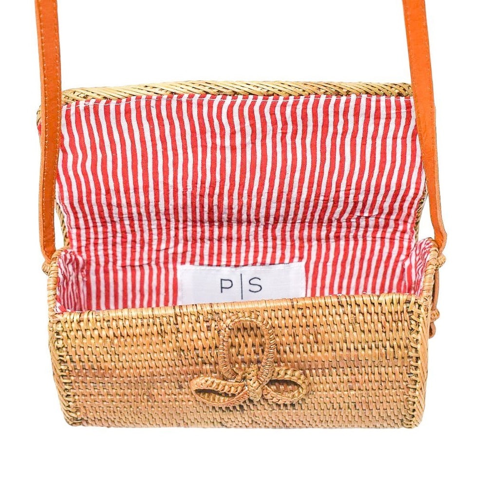 Poppy + Sage ✘ Bowtie Pippa Handmade Woven Rattan Leather Shoulder Bag Clutch - Picture 3 of 4